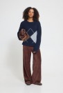 ICHI Bayana LS – Strikkegenser med rutemønster i navy, brun og off-white thumbnail