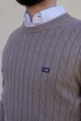 LEXINGTON Kabelstrikket bomullsgenser – Beige melange thumbnail