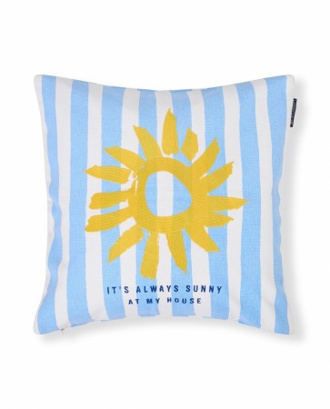 LEXINGTON Stripet Sommer Putetrekk i Økologisk Bomull Blå/Hvit/Gul 50x50cm