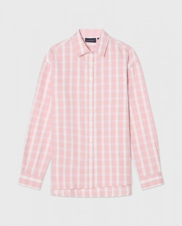 LEXINGTON Rutete flanellskjorte i økologisk bomull – rosa/hvit