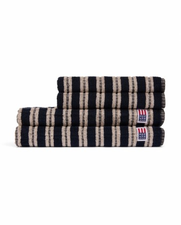 LEXINGTON Stripet frottéhåndkle, blackish navy/beige, 50x70cm