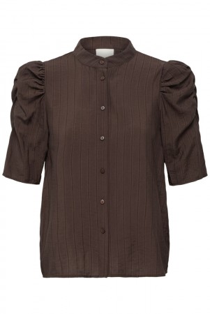 ICHI Marit MS – Bluse med puffermer i Coffee Bean