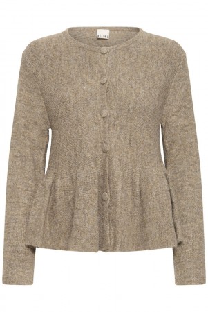 ICHI Camara CA17, Strikket Cardigan, Beige Melert