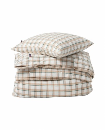 LEXINGTON Rutete sengesett i grønn, beige og hvit bomullsflanell 140x220 / 50x70 cm