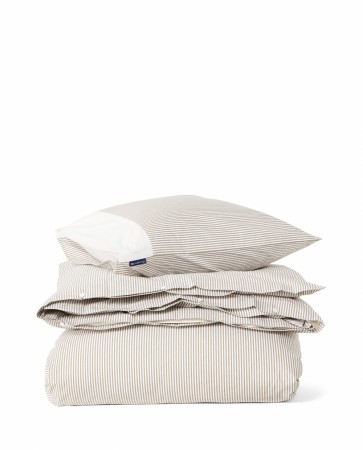 LEXINGTON stripete sengesett i bomullspercale – Olive/White 140x200cm