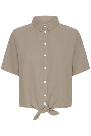 ICHI Linno Kortermet Skjorte – Varm beige