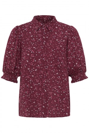 ICHI Vera SS26 - Blomstrete skjorte, burgunder