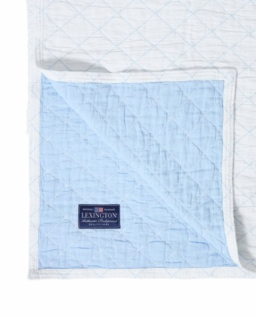 LEXINGTON Sengeteppe i økologisk bomull jacquard , blå/hvit