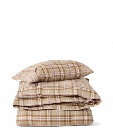 LEXINGTON Rutete sengesett i flanell – Fudge/Beige/Fig 140x200cm