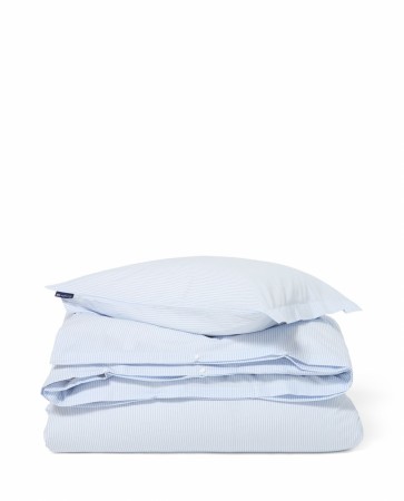 LEXINGTON Stripet sengesett i bomullssateng, blå/hvit 140x220cm