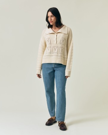LEXINGTON Strikket pointelle-genser i offwhite